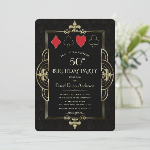 Glam Vegas Casino Royale Art Deco 50th Birthday  Invitation