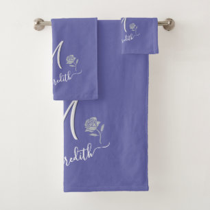 Glam Veri Peri Silver Rose Custom Monogram Name    Bath Towel Set