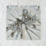 Glam Vintage Art Deco Rhinestones Acrylic Square Wall Clock<br><div class="desc">The photographic image of vintage art deco rhinestone earrings adds the retro glam to this elegant and glamorous acrylic wall clock. The artdeco jewelry lays on a background of cut crystal. The overall look is a silvery gray that seems to sparkle with hints of icy pale blue. It is striking...</div>