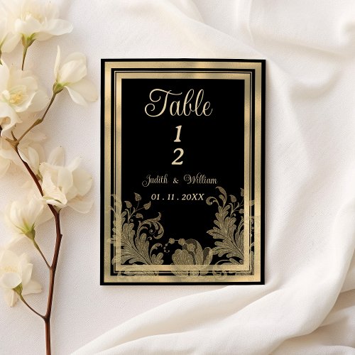 Glam vintage black gold lace floral Table Numbers