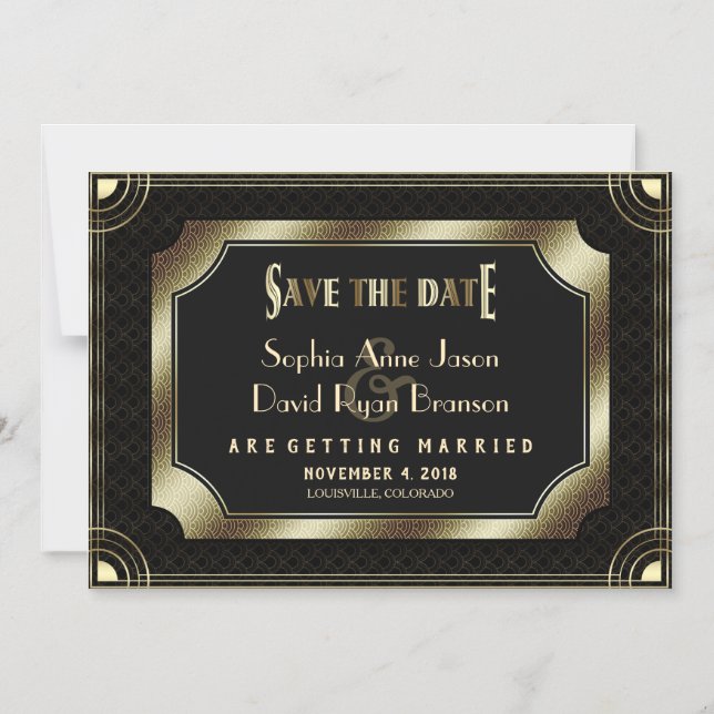 Glam Vintage Gold Great Gatsby Art Deco Wedding Magnetic Invitation (Front)