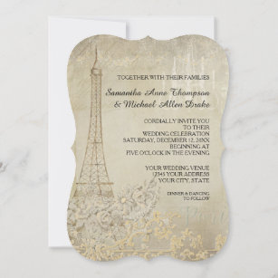 Glam Vintage Paris Parisian Stylish Wedding Invitation