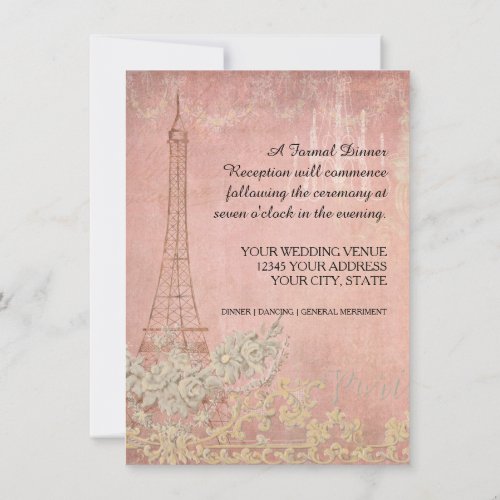 Glam Vintage Paris Parisian Wedding Reception Invitation