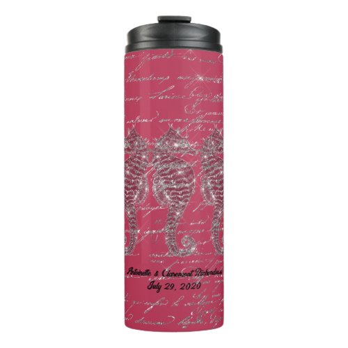 Glam Viva Magenta and Silver Glitter Seahorse Thermal Tumbler