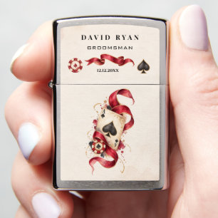 Glam Watercolor Casino Las Vegas Burgundy Wedding Zippo Lighter