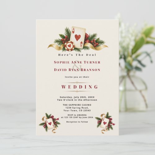 Glam Watercolor Casino Night Holiday Wedding Invitation