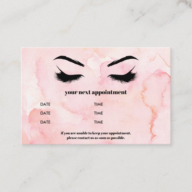 Glam watercolor pink Browbar Eyelash Luxury Business Card (Front)