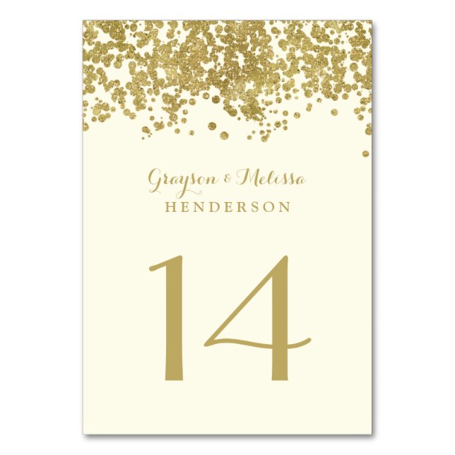 Glam Wedding Table Number | Chic Faux Gold Foil (Front)