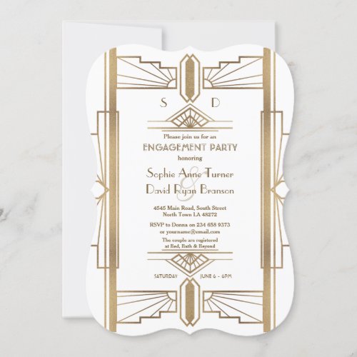 Glam White 1920s Great Gatsby Engagement Party Invitation