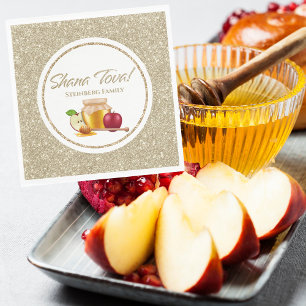 Glam White and Gold Jewish Hebrew Rosh Hashanah Napkins