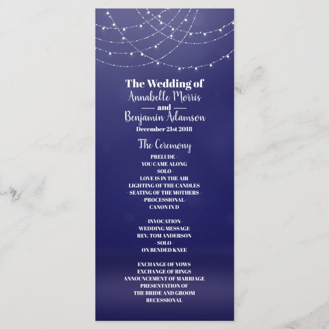 Glam White Fairy Light Blue Wedding Program (Front)