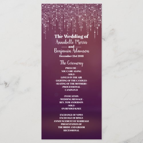 Glam White Fairy Light Purple pink Wedding Program