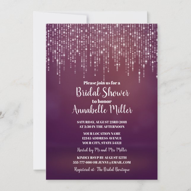 Glam White Fairy Lights PINK BOKEH Bridal Shower Invitation (Front)