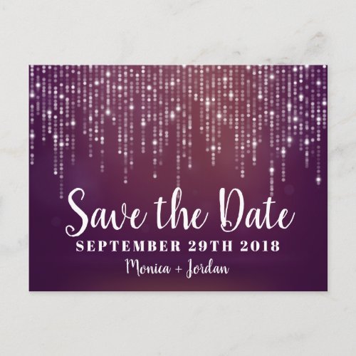 Glam White Fairy Lights pink purple SAVE THE DATE Announcement Postcard