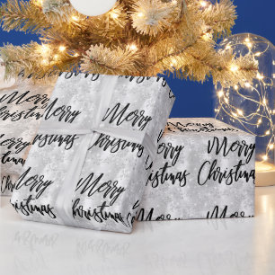 Glam White Floral Glitter Merry Christmas Script Wrapping Paper