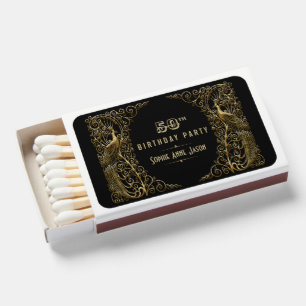 Glam White Gold Art Deco Peacocks 50th Birthday Matchboxes