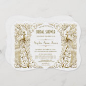 Glam White Gold Art Deco Peacocks Bridal Shower Invitation (Front/Back)
