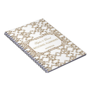 Glam White Gold Great Gatsby 1920s Wedding Planner Notebook
