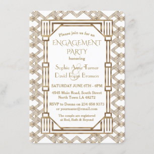 Glam White Gold Great Gatsby Engagement Party Invitation