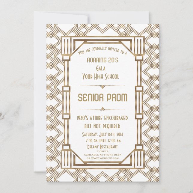 Glam White Gold Great Gatsby Senior Prom Invitation (Front)
