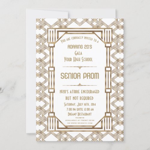 Glam White Gold Great Gatsby Senior Prom Invitation