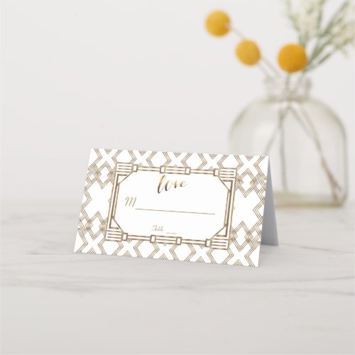 Glam White Gold Great Gatsby Wedding Place Card