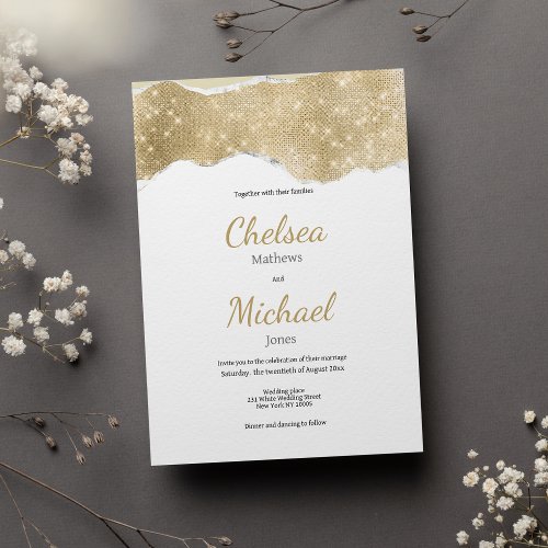 Glam white gold silver glitter luxury wedding  invitation