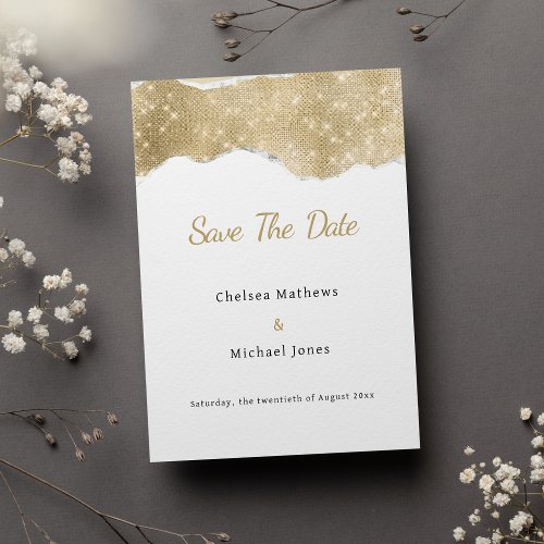 Glam white gold silver glitter Save The Date 