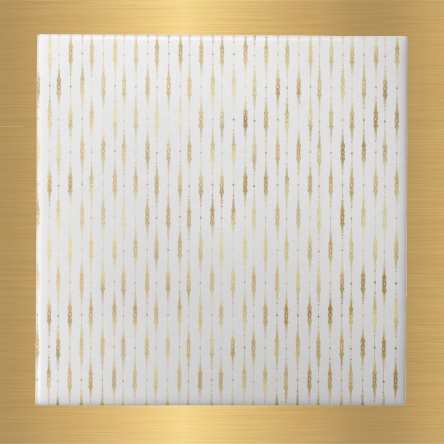 Glam White Gold Stripes Ceramic Tile (Creator Uploaded)