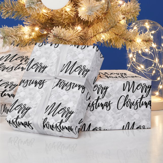 Glam White Mirror Tile Merry Christmas Script Wrapping Paper (Holidays)