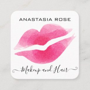 Glam White & Pink Lips Kiss Lipstick Makeup Artist Square Business Card