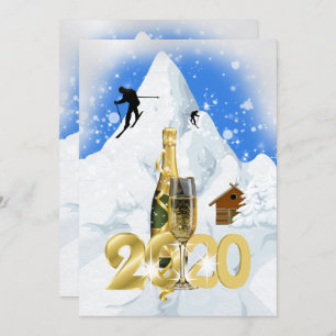 Glam winter snow skiing alps chalet champagne invitation