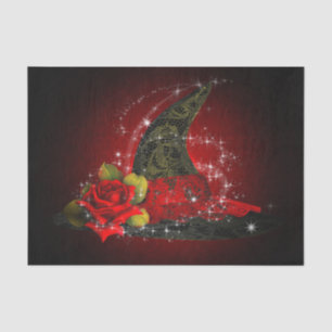 Glam Witch Hat Lacy Black & Red Sparkle Party Tissue Paper