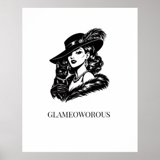 Glam Woman with Cat Fashion Illustration Poster
