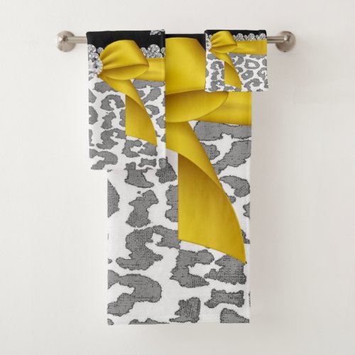 Glam Yellow Bow_Grey Leopard_Silver Floral Sparkle Bath Towel Set