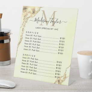 Glam Yellow Gold Glitter Agate Marble Monogram Pedestal Sign