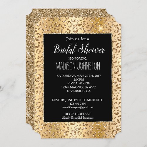 Glam Yellow Gold Glitter Leopard Invitation