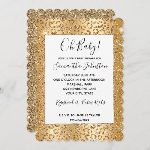 Glam Yellow Gold Glitter Leopard Invitation