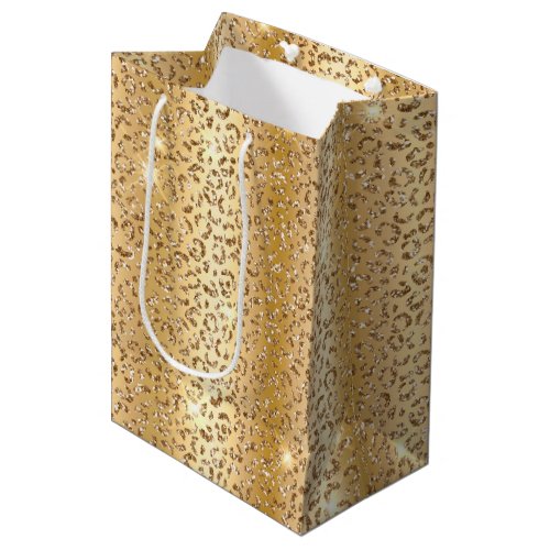 Glam Yellow Gold Glitter Leopard Medium Gift Bag