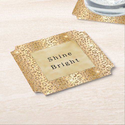 Glam Yellow Gold Glitter Leopard Paper Coaster