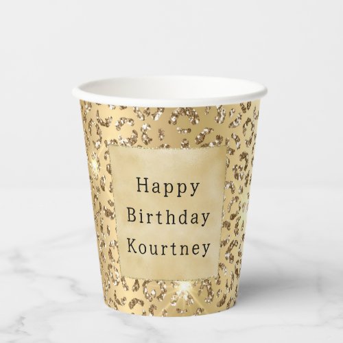 Glam Yellow Gold Glitter Leopard Paper Cups