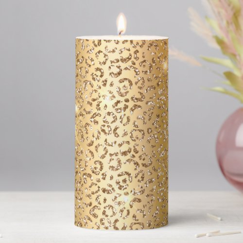 Glam Yellow Gold Glitter Leopard Pillar Candle