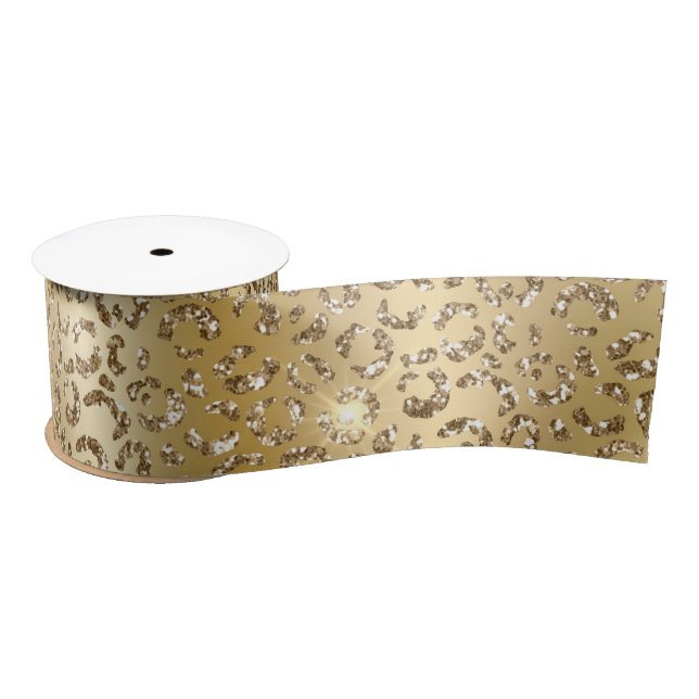 Glam Yellow Gold Glitter Leopard Satin Ribbon (Spool)