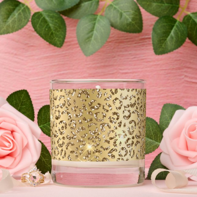 Glam Yellow Gold Glitter Leopard Scented Candle (Wedding)