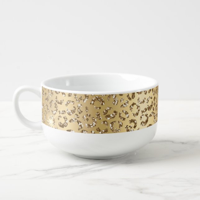 Glam Yellow Gold Glitter Leopard Soup Mug (Right)
