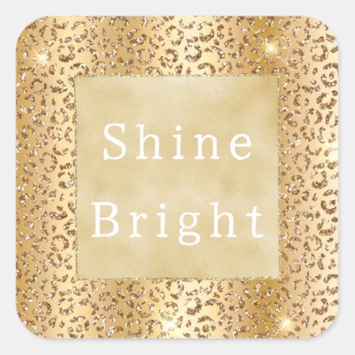 Glam Yellow Gold Glitter Leopard Square Sticker