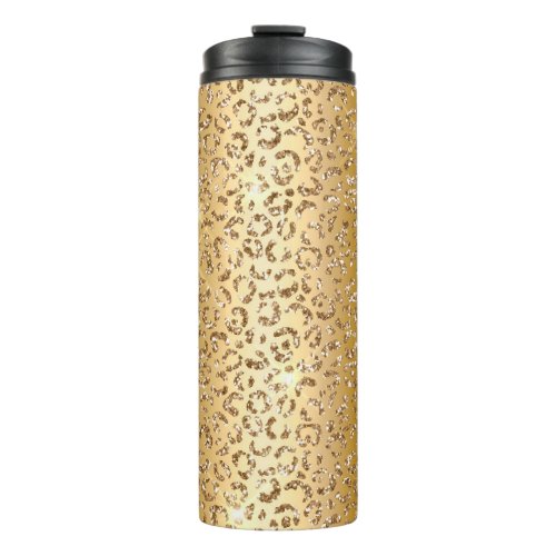 Glam Yellow Gold Glitter Leopard Thermal Tumbler