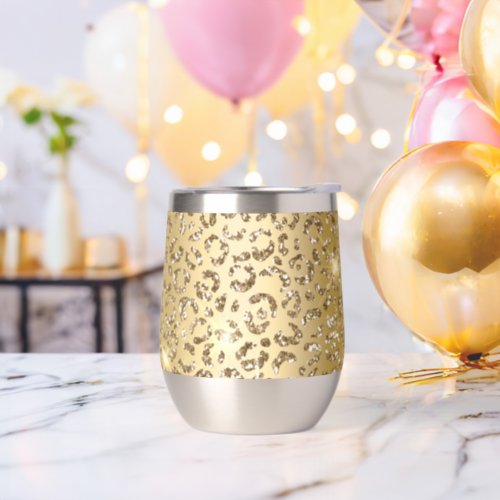 Glam Yellow Gold Glitter Leopard Thermal Wine Tumbler