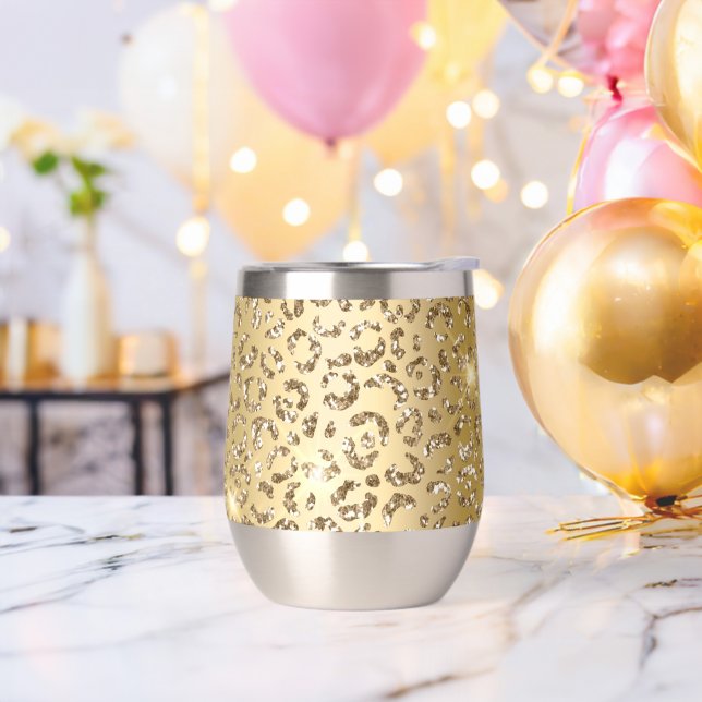 Glam Yellow Gold Glitter Leopard Thermal Wine Tumbler (Bachelor Party)