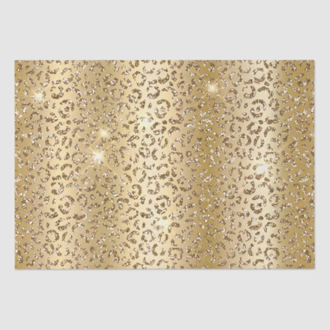 Glam Yellow Gold Glitter Leopard Tissue Paper (Front)